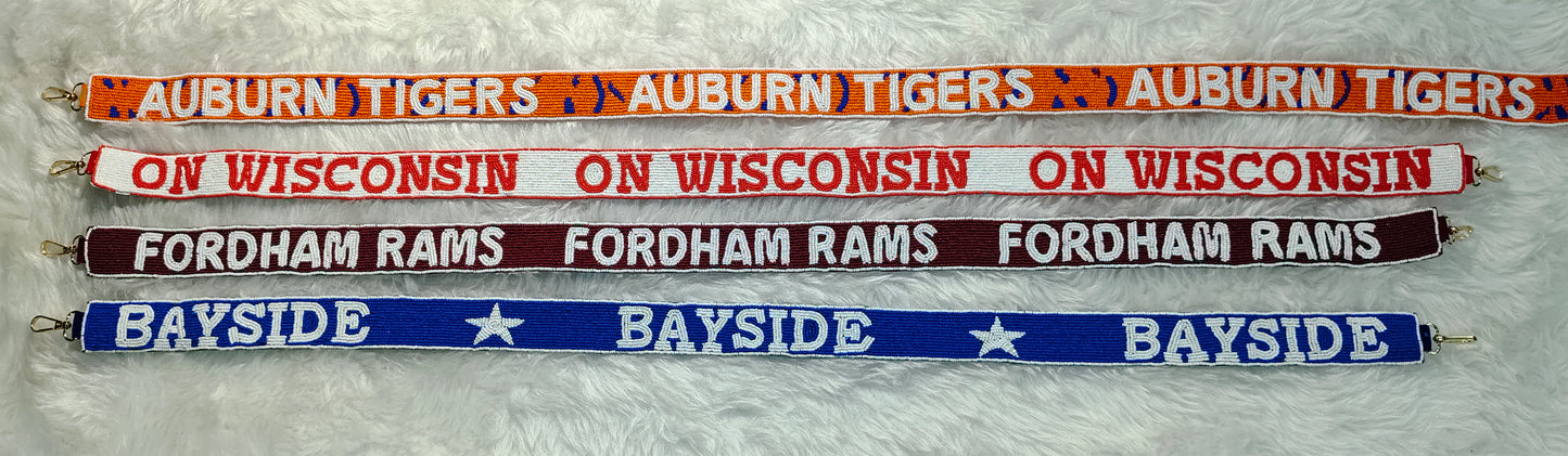Game Day Beaded Purse Strap – Bayside, Fordham, Wisconsin, Auburn – Cross Body Bag Strap 47” Long x 1.5” Wide 🎉🏈