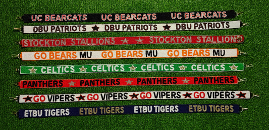 Beaded Purse Straps – UC Bearcats, DBU Patriots, Stockton Stallions, Go Bears MU, Celtics, Panthers, Go Vipers, ETBU Tigers Shoulder Straps