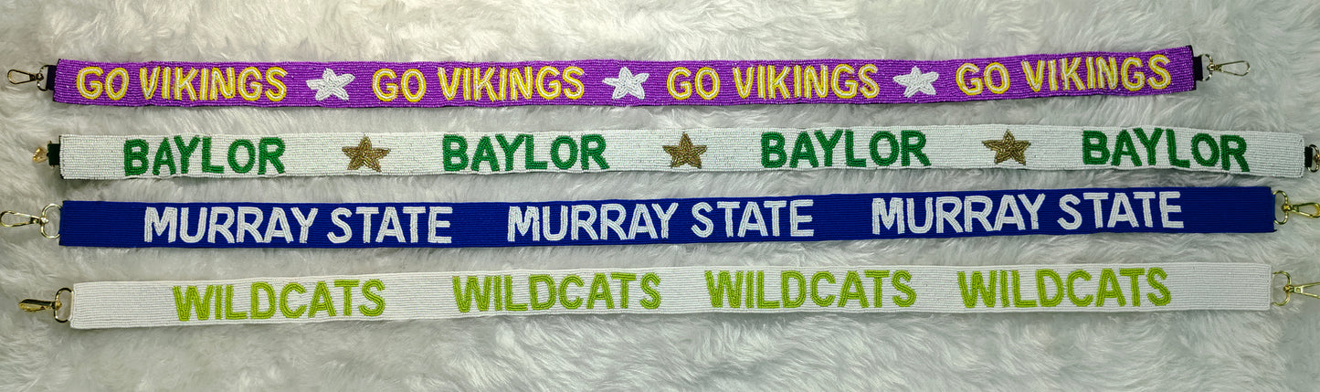 Game Day Beaded Purse Strap – “Go Vikings,” “Baylor,” “Murray State,” & “Wildcats” Spirit – 47 Inches Long and 1.5 Inches Wide, Crossbody Handbag Accessory