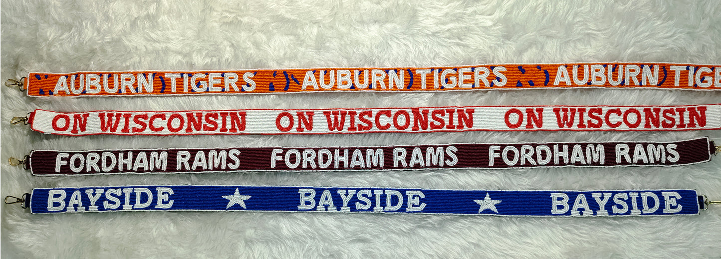 Game Day Beaded Purse Strap – Bayside, Fordham, Wisconsin, Auburn – Cross Body Bag Strap 47” Long x 1.5” Wide 🎉🏈