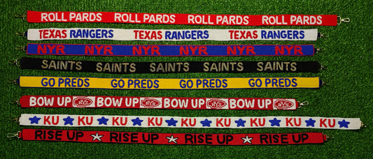 Beaded Purse Straps – ROLL PARDS, TEXAS RANGERS, NYR, SAINTS, GO PREDS, BOW UP, KU, RISE UP Bag Straps
