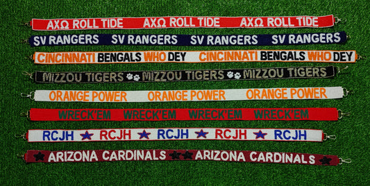 Beaded Purse Straps – AXΩ Roll Tide, SV Rangers, Cincinnati Bengals Who Dey, Mizzou Tigers, Orange Power, Wreck’Em, RCJH, Arizona Cardinals
