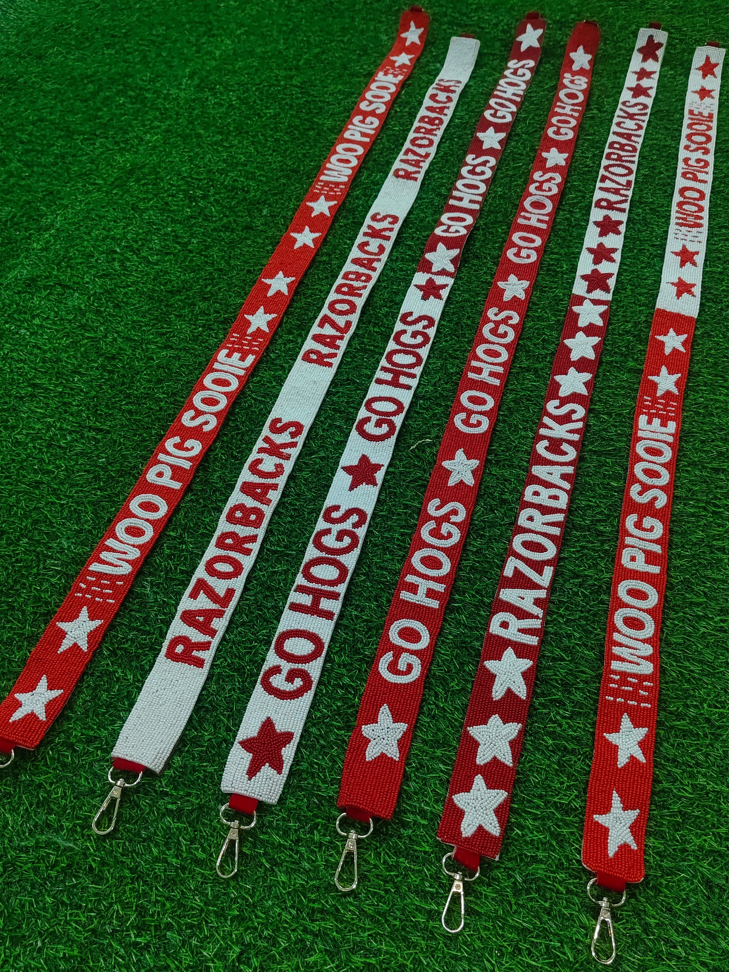 Handmade Razorbacks Go Hogs Woo Pig Sooie Beaded Purse Strap - 47" Long x 1.5" Wide (Multiple Designs)