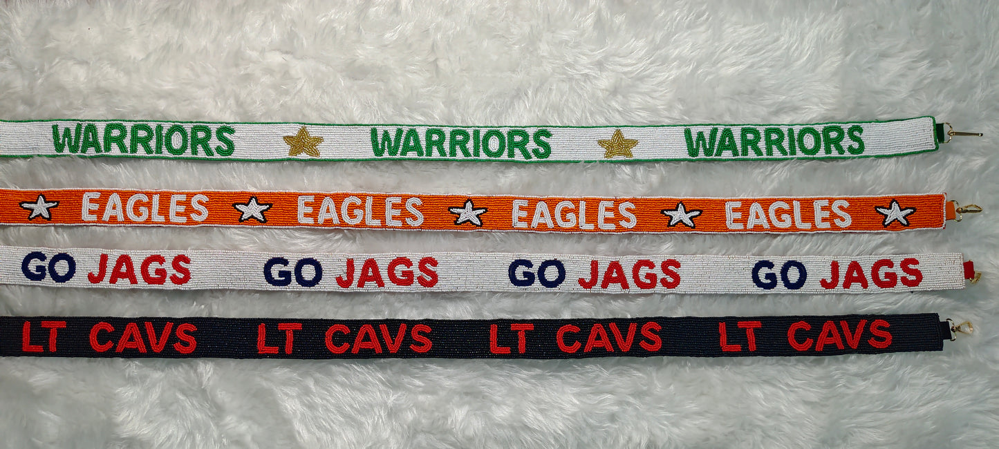 Beaded Purse Strap for Game Day and Cross Body Bag – Warriors, Eagles, Go Jags, LT Cavs – 47 inches long and 1.5 inches wide – Team Spirit Collection