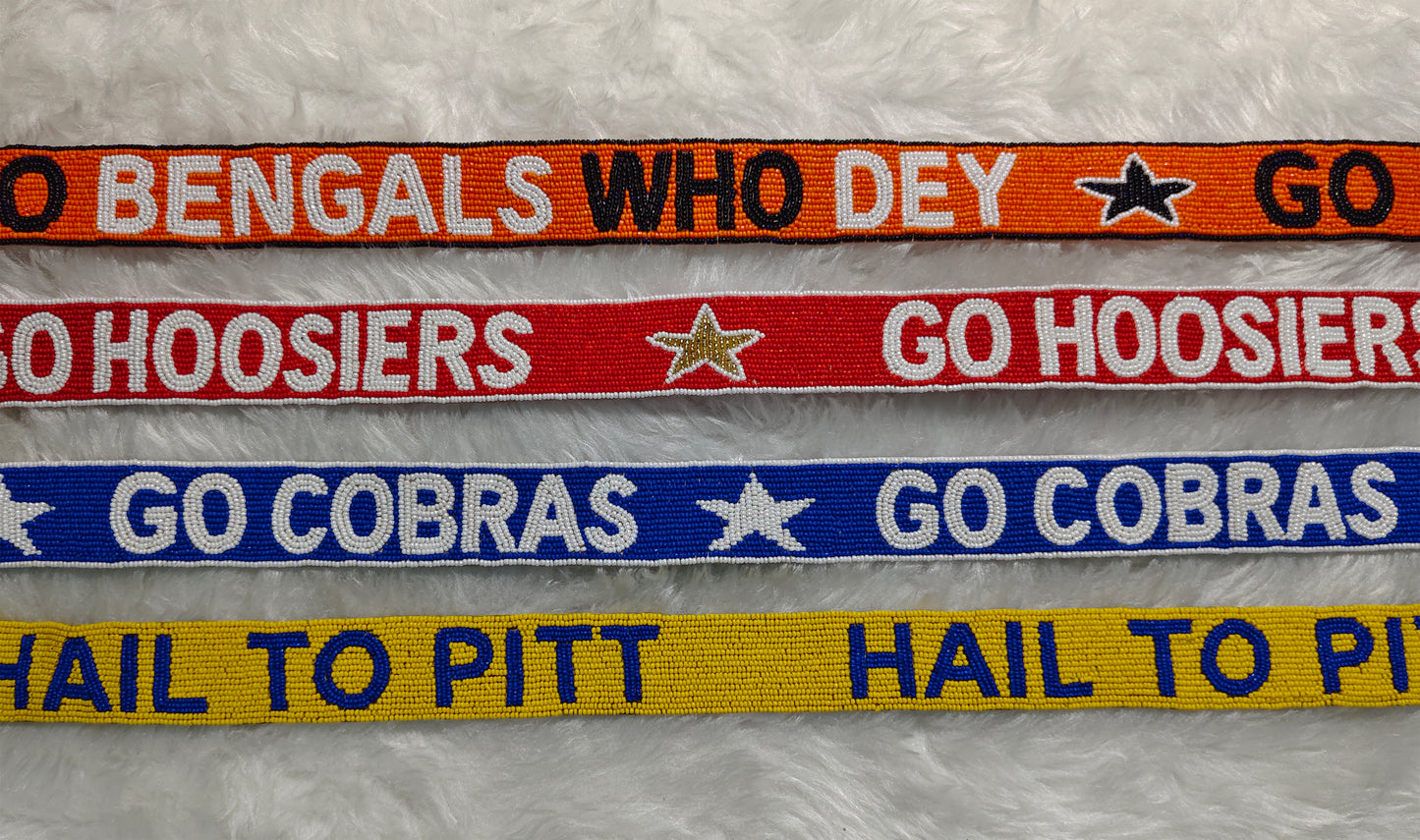 Beaded Purse Strap for Game Day and Cross Body Bag – Go Bengals Who Dey, Go Hoosiers, Go Cobras, Hail to Pitt – 47 inches long and 1.5 inches wide – Team Spirit Collection