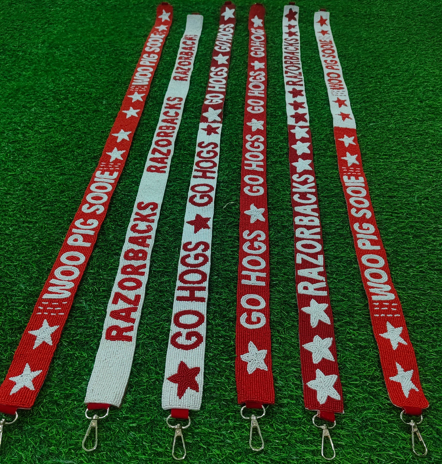 Handmade Razorbacks Go Hogs Woo Pig Sooie Beaded Purse Strap - 47" Long x 1.5" Wide (Multiple Designs)