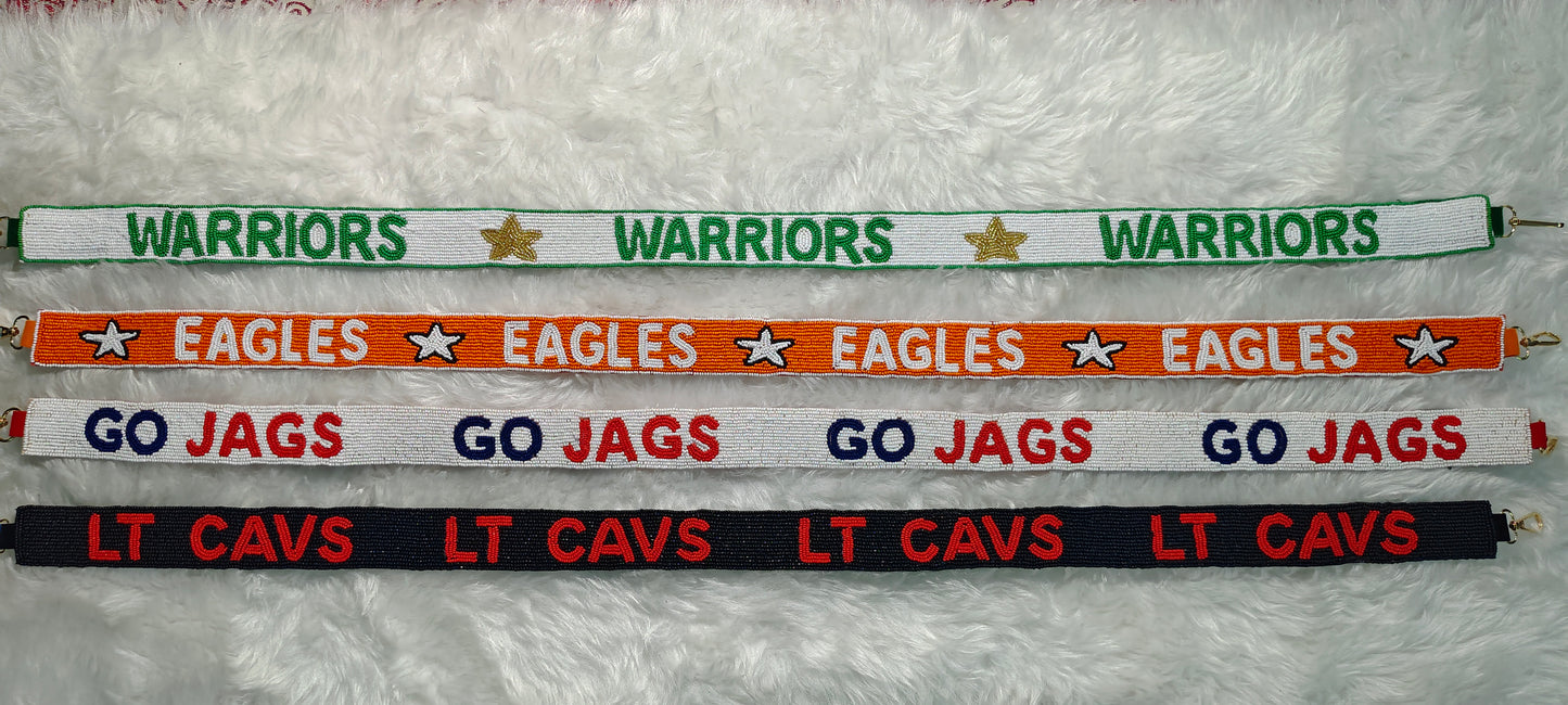 Beaded Purse Strap for Game Day and Cross Body Bag – Warriors, Eagles, Go Jags, LT Cavs – 47 inches long and 1.5 inches wide – Team Spirit Collection