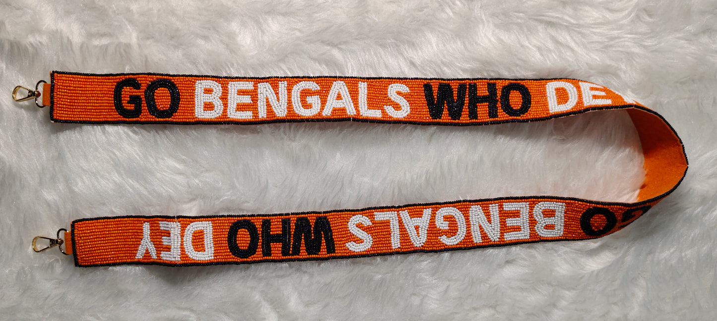 Beaded Purse Strap for Game Day and Cross Body Bag – Go Bengals Who Dey, Go Hoosiers, Go Cobras, Hail to Pitt – 47 inches long and 1.5 inches wide – Team Spirit Collection