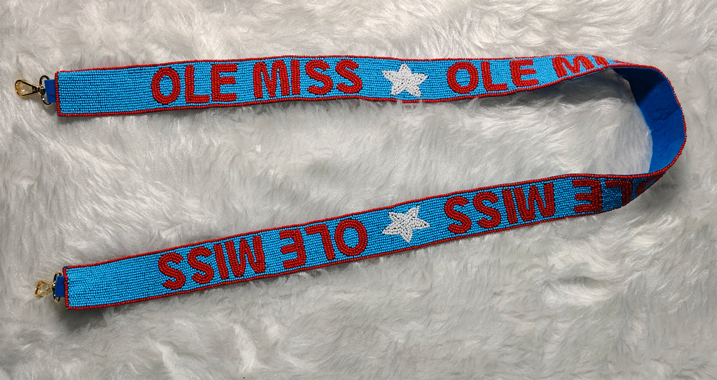 Beaded Purse Strap for Game Day and Cross Body Bag – Ole Miss, Go Hokies, Go Knights, Carolina Gamecocks – 47 inches long and 1.5 inches wide – Team Spirit Collection