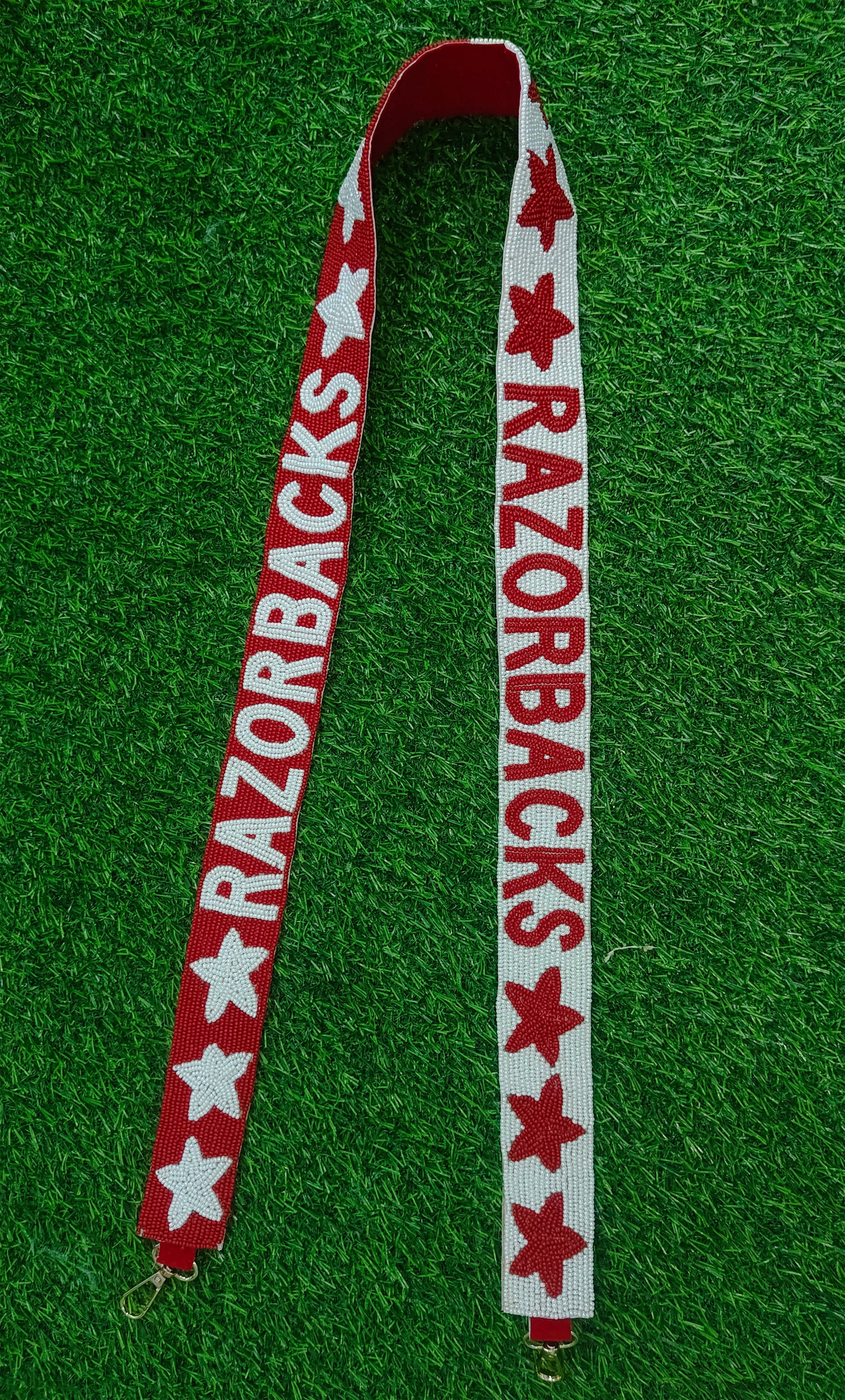 Handmade Razorbacks Go Hogs Woo Pig Sooie Beaded Purse Strap - 47" Long x 1.5" Wide (Multiple Designs)