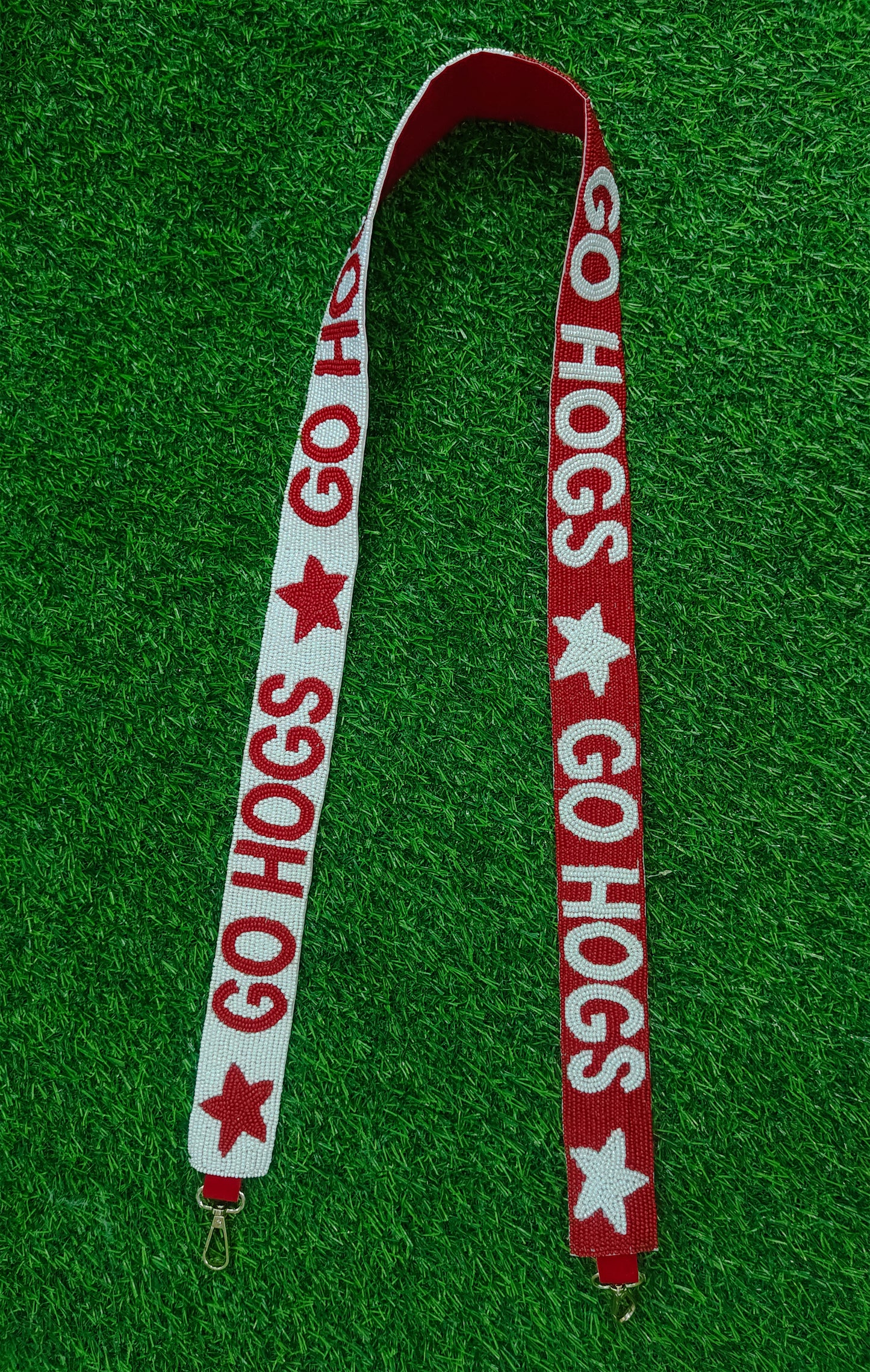 Handmade Razorbacks Go Hogs Woo Pig Sooie Beaded Purse Strap - 47" Long x 1.5" Wide (Multiple Designs)