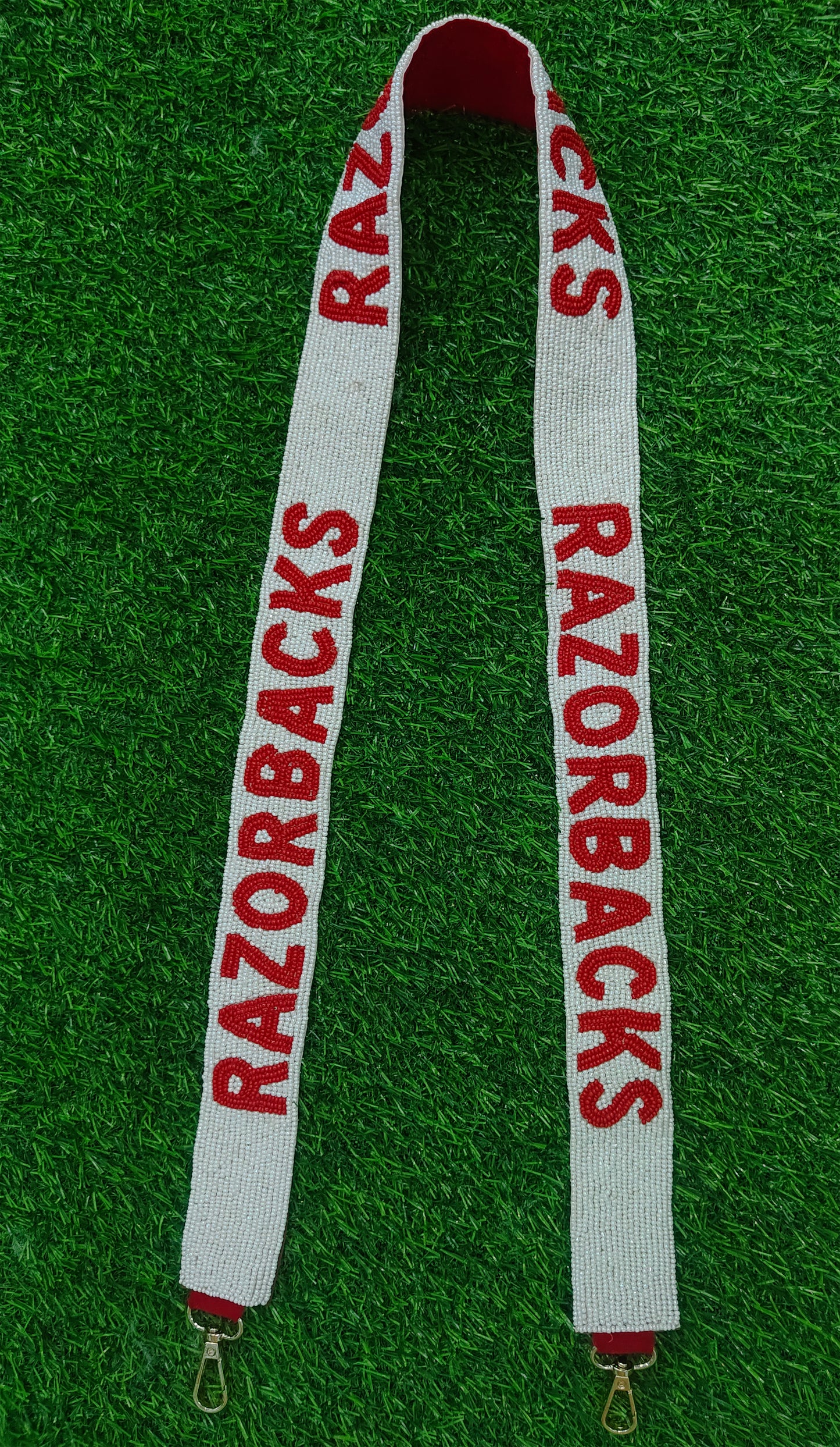 Handmade Razorbacks Go Hogs Woo Pig Sooie Beaded Purse Strap - 47" Long x 1.5" Wide (Multiple Designs)