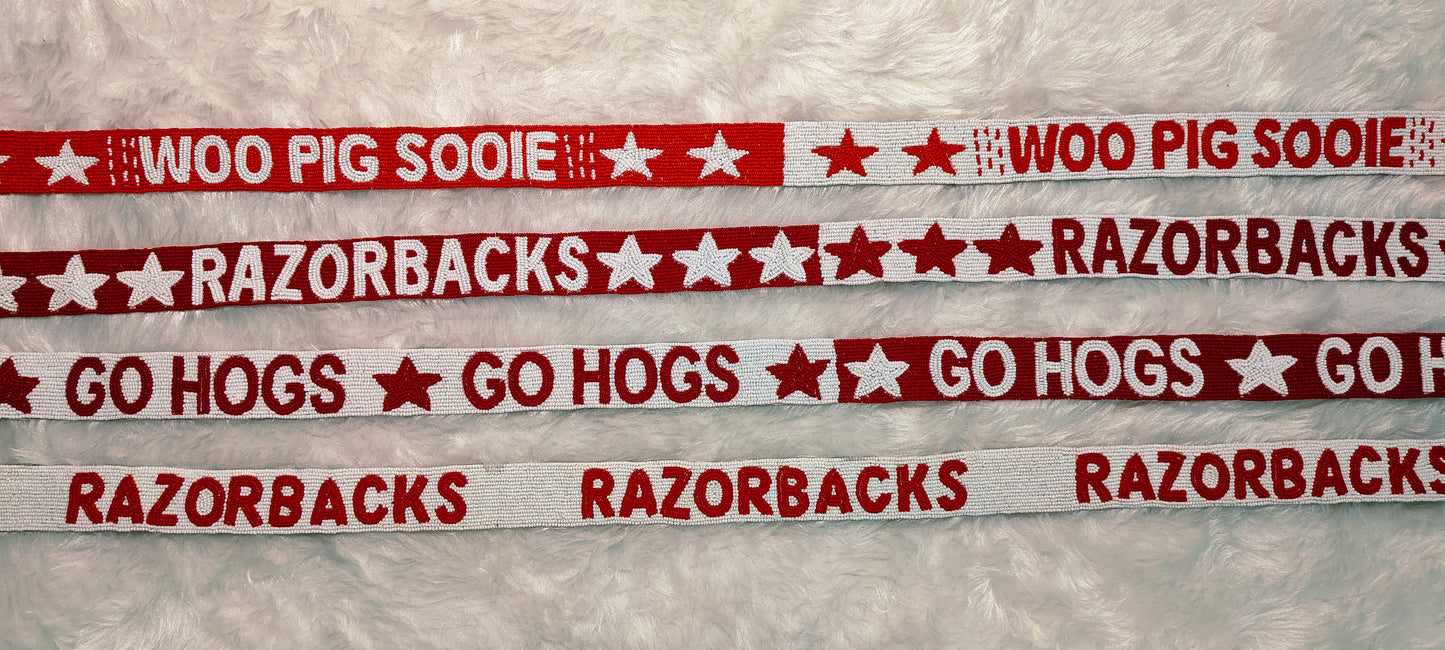 Game Day Beaded Purse Strap – Razorbacks Spirit, 47 Inches Long and 1.5 Inches Wide