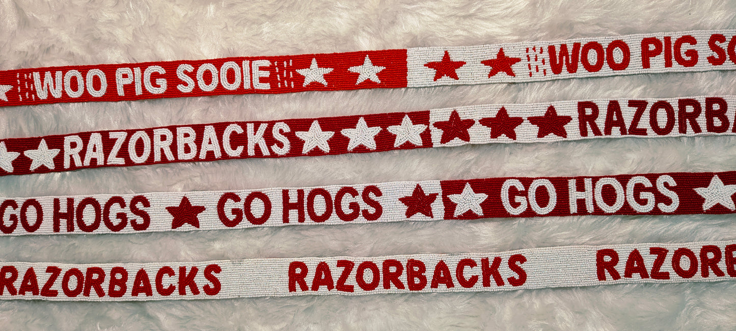 Game Day Beaded Purse Strap – Razorbacks Spirit, 47 Inches Long and 1.5 Inches Wide