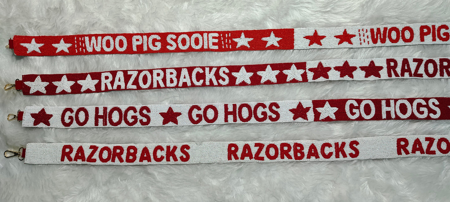 Game Day Beaded Purse Strap – Razorbacks Spirit, 47 Inches Long and 1.5 Inches Wide