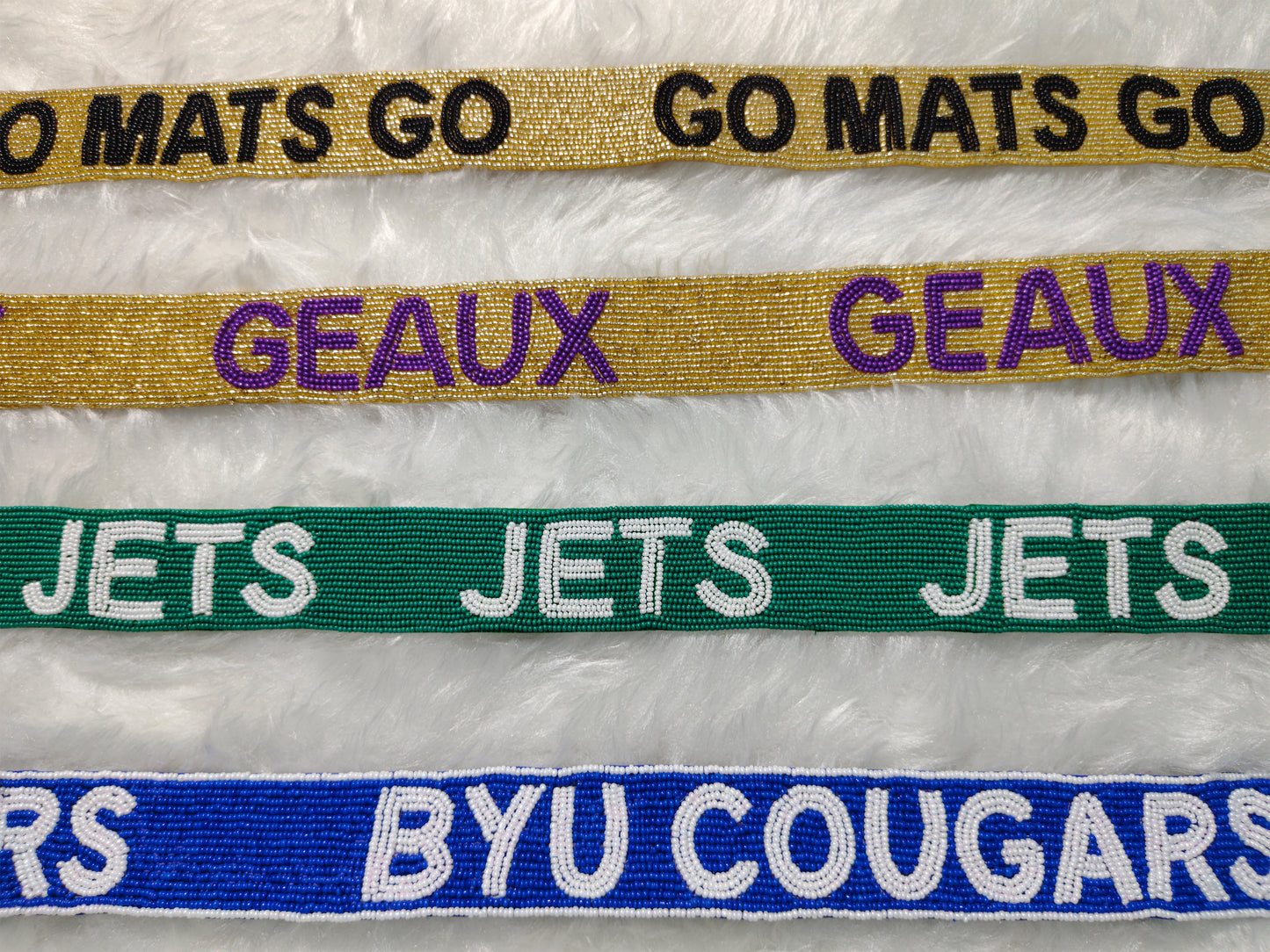 Game Day Beaded Purse Strap – 47 inches long and 1.5 inches wide – GO MATS GO, GEAUX, JETS, BYU COUGARS