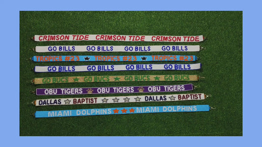 47-Inch Beaded Purse Straps - CRIMSON TIDE, GOBILS, TRIPIES #23, OBU TIGERS, DALLAS BAPTIST, MIAMI DOLPHINS - 1.5 Inches Wide